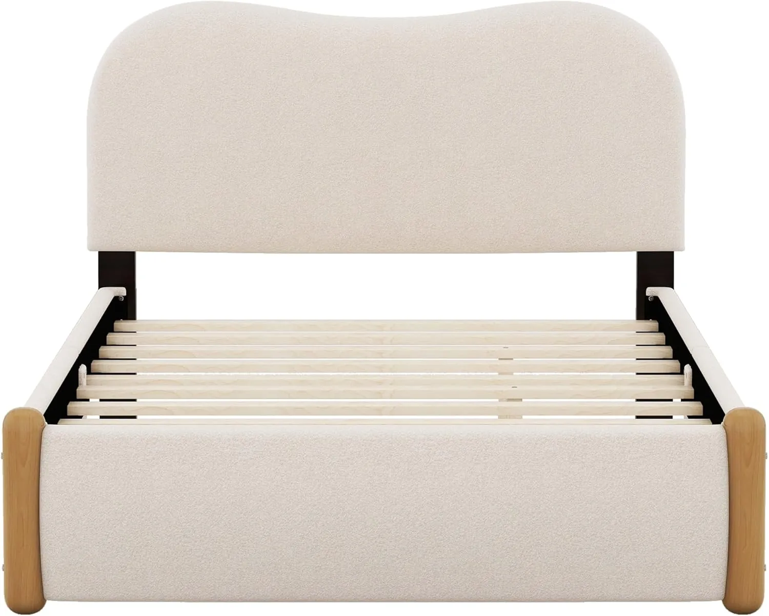 Merax Full Size Upholstered Platform Bed with Wood Supporting Feet, Beige