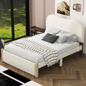 Merax Full Size Upholstered Platform Bed with Wood Supporting Feet, Beige