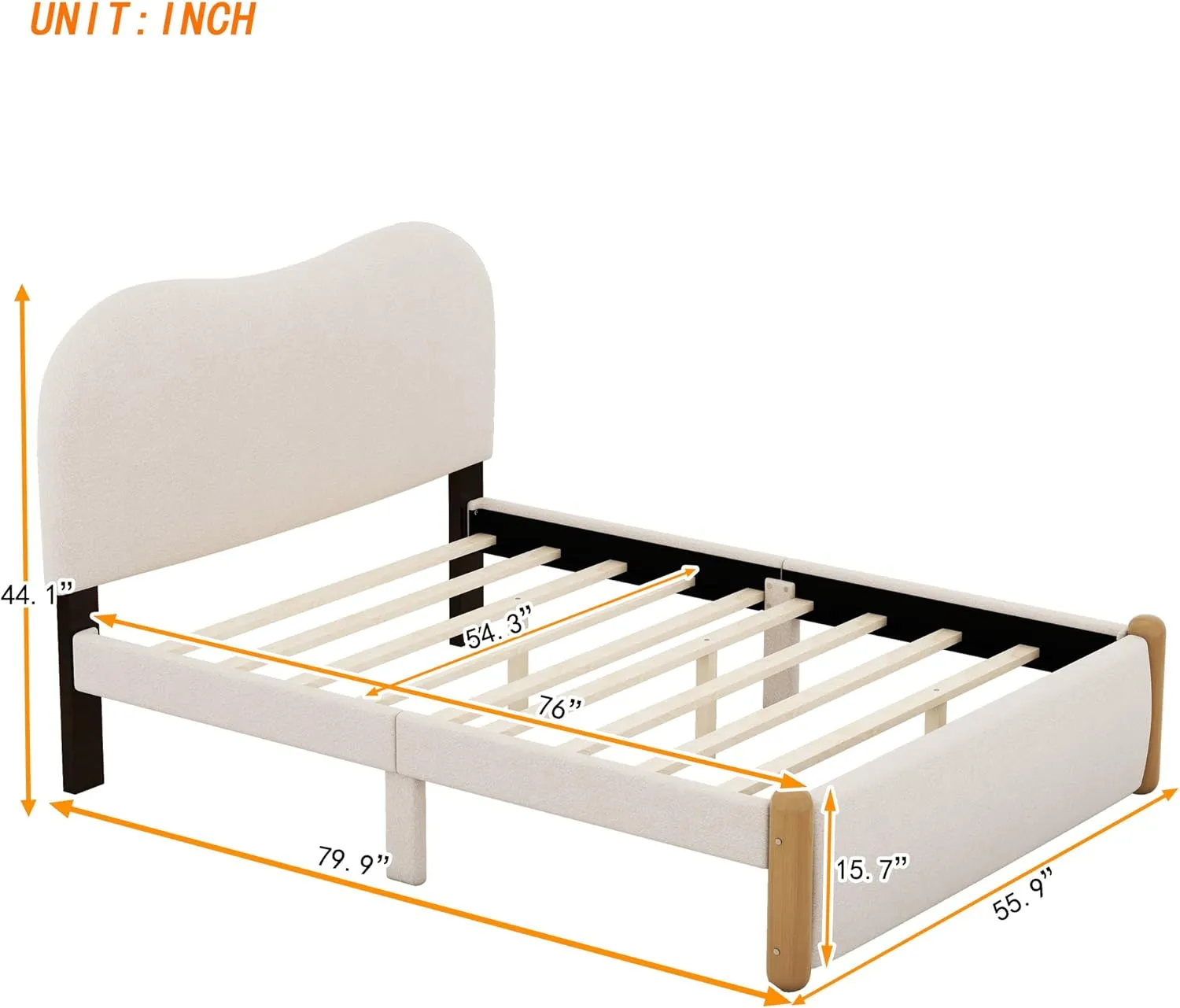 Merax Full Size Upholstered Platform Bed with Wood Supporting Feet, Beige