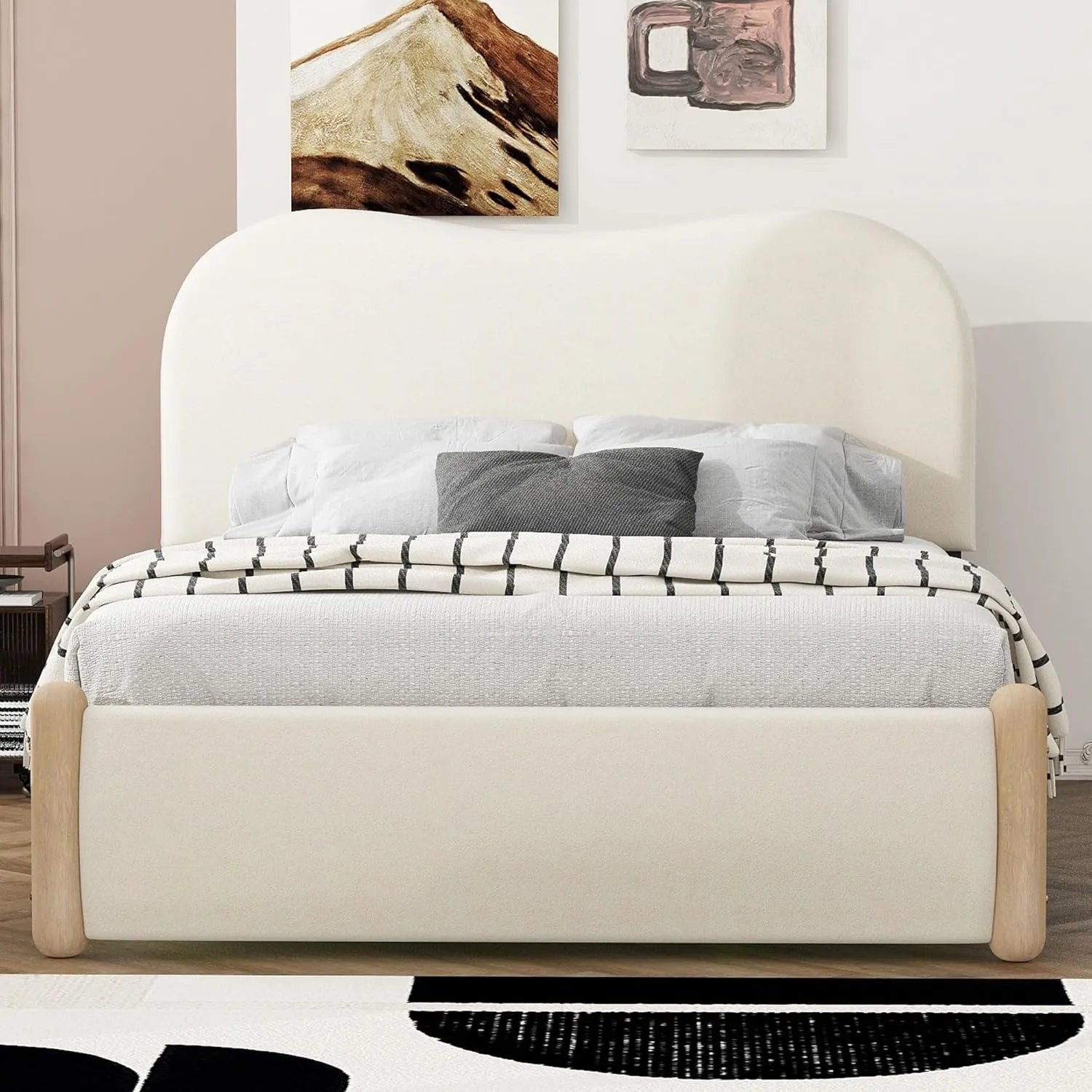 Merax Full Size Upholstered Platform Bed with Wood Supporting Feet, Beige