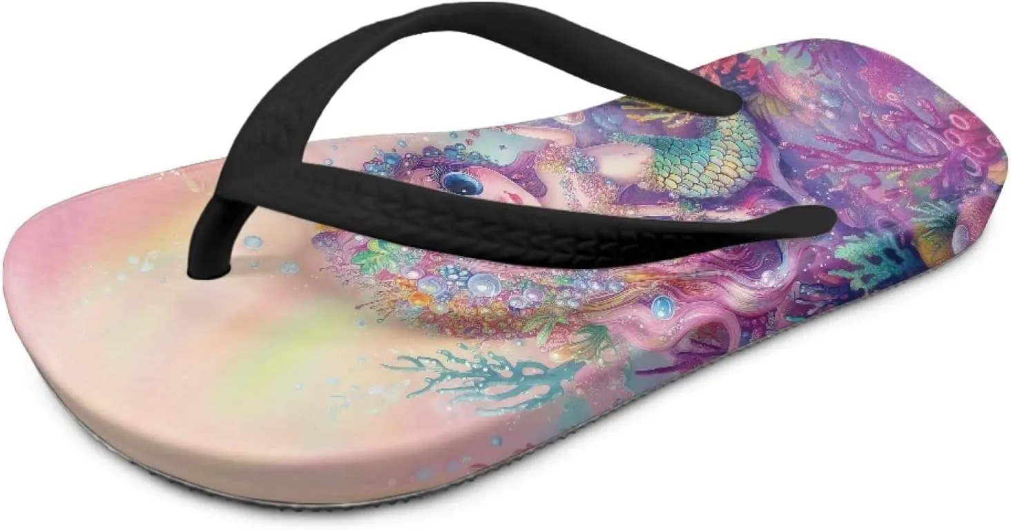Mermaid Scales Print Girls Flip Flops Non Slip Princess Dress Thong Sandals for Summer Sport Water Shoes