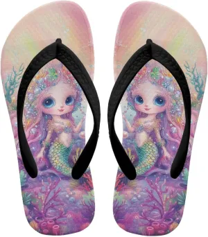 Mermaid Scales Print Girls Flip Flops Non Slip Princess Dress Thong Sandals for Summer Sport Water Shoes