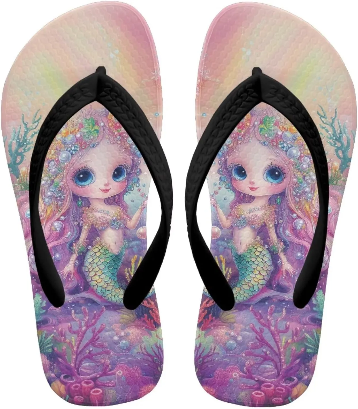 Mermaid Scales Print Girls Flip Flops Non Slip Princess Dress Thong Sandals for Summer Sport Water Shoes