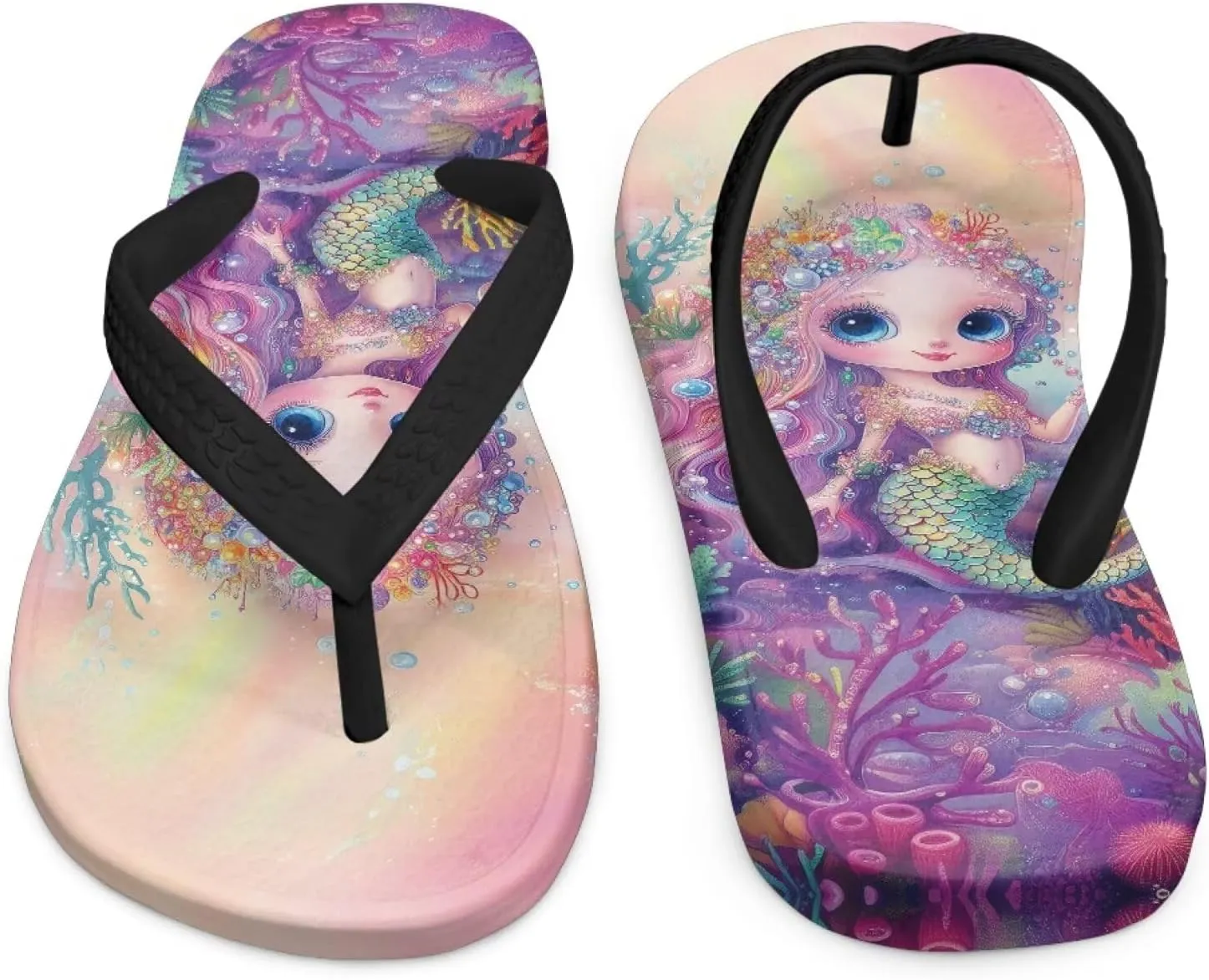 Mermaid Scales Print Girls Flip Flops Non Slip Princess Dress Thong Sandals for Summer Sport Water Shoes