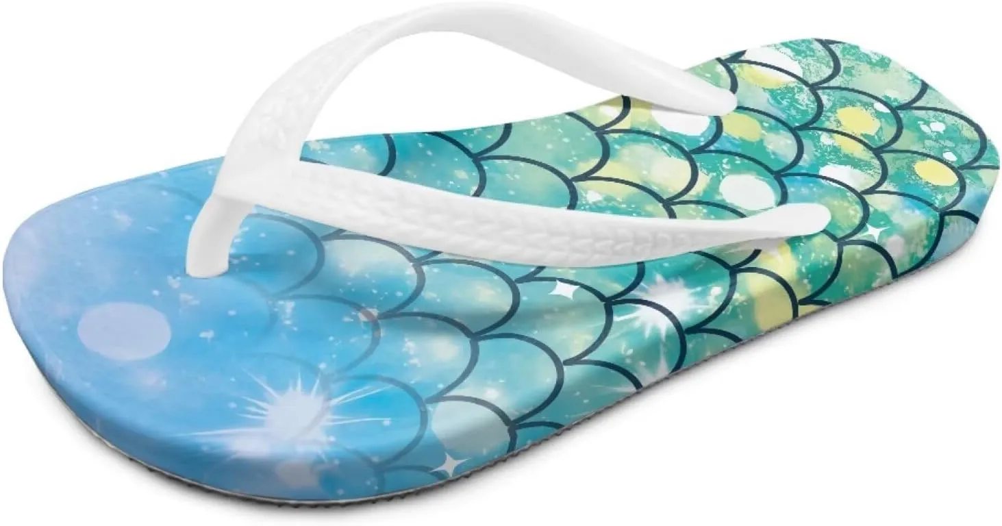 Mermaid Scales Print Girls Flip Flops Non Slip Princess Dress Thong Sandals for Summer Sport Water Shoes
