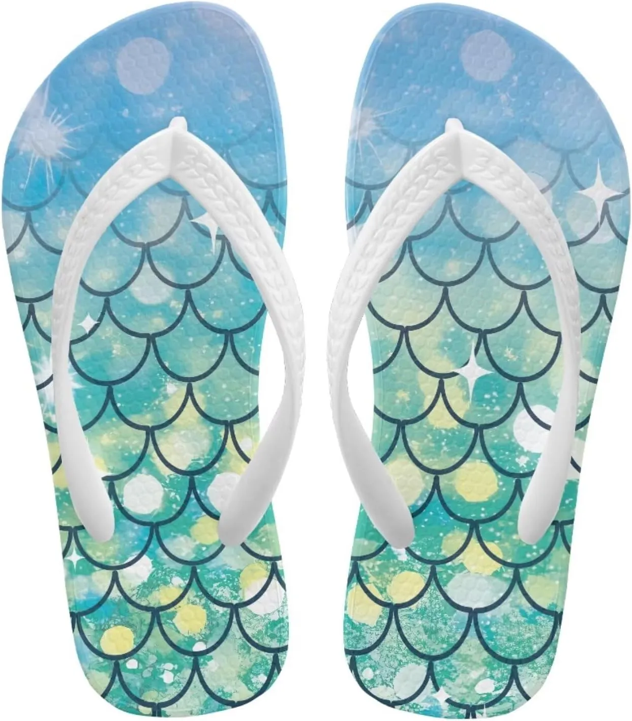 Mermaid Scales Print Girls Flip Flops Non Slip Princess Dress Thong Sandals for Summer Sport Water Shoes