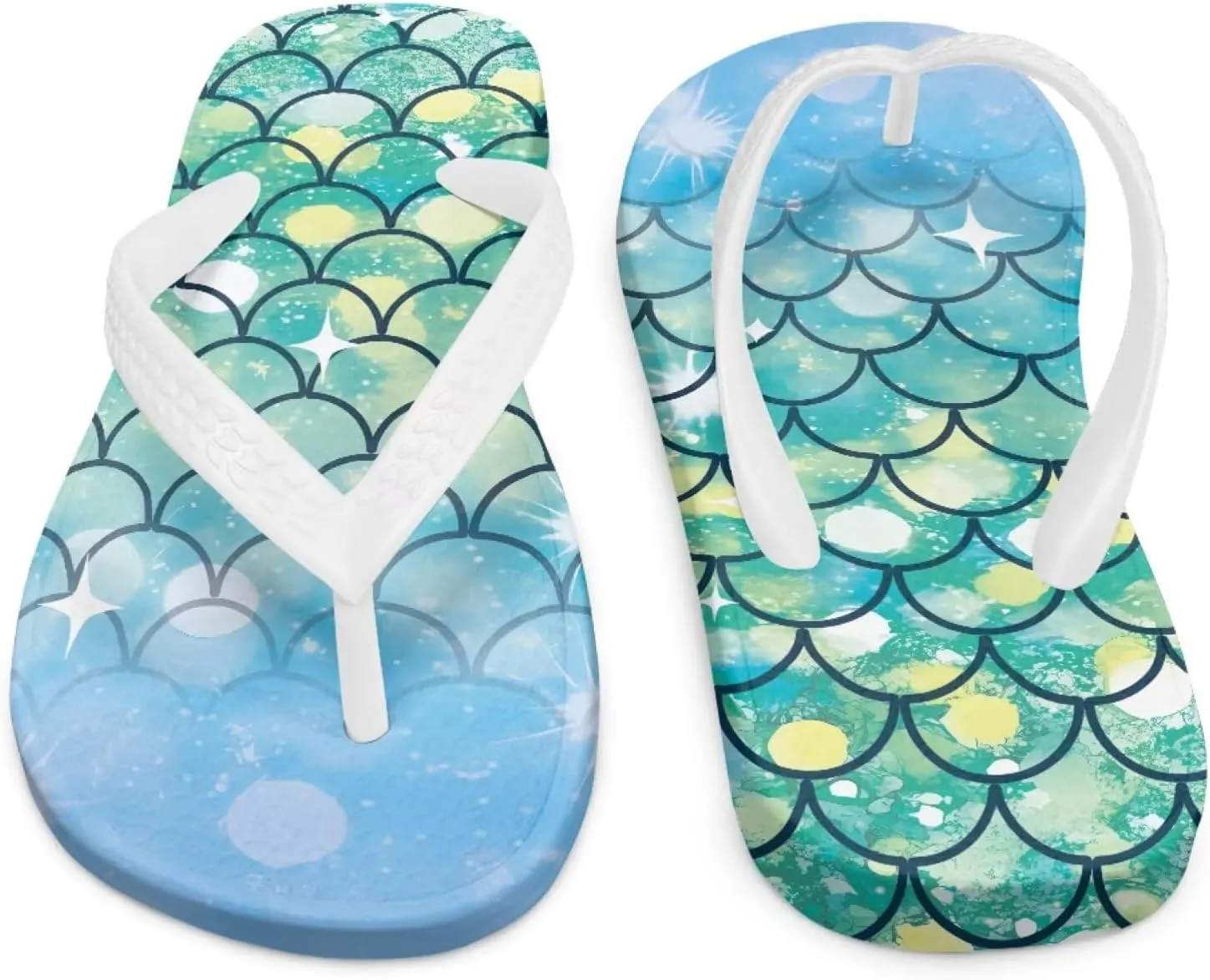 Mermaid Scales Print Girls Flip Flops Non Slip Princess Dress Thong Sandals for Summer Sport Water Shoes