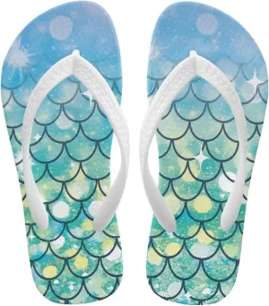 Mermaid Scales Print Girls Flip Flops Non Slip Princess Dress Thong Sandals for Summer Sport Water Shoes