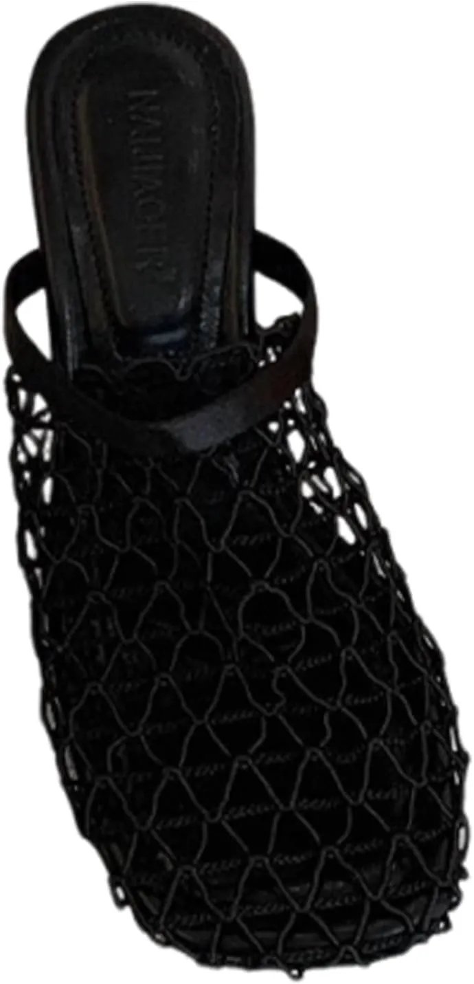 Mesh Heeled Mule Sandals for Women Square Toe Back Strap Wedge Slides Sandal Fashion Summer Beach Casual Flats Shoes