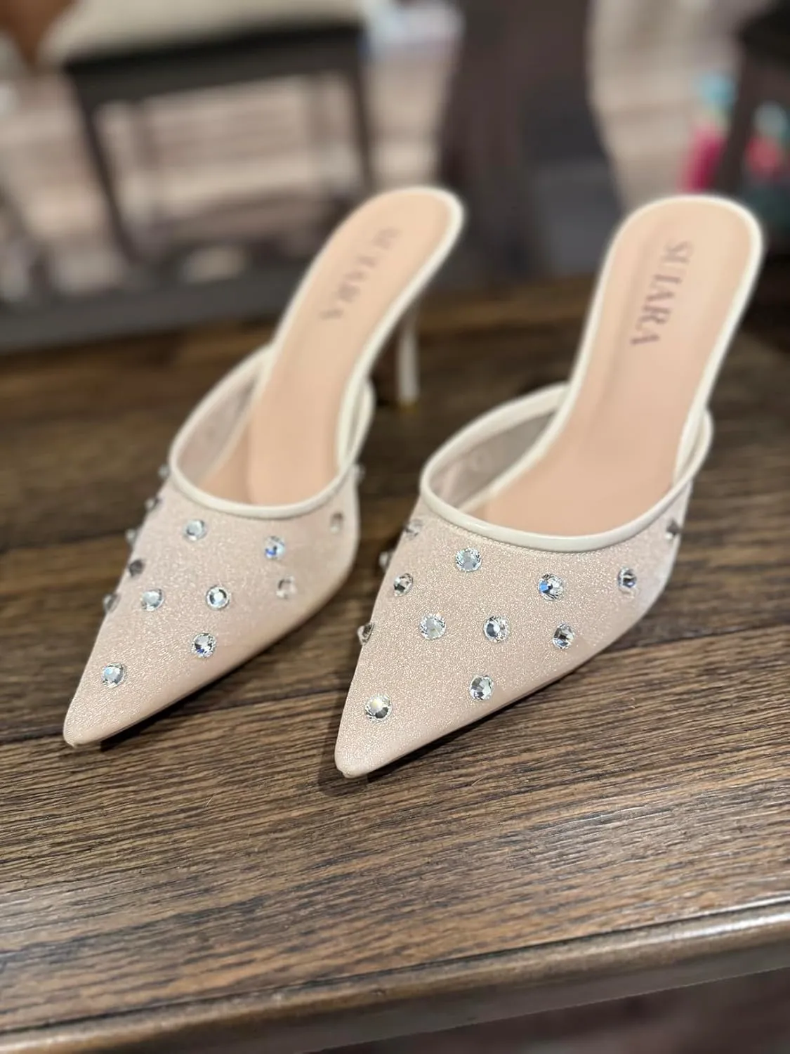 Mesh Kitten Heels for Women Pointed Closed Toe Mule Heeled Sandals Sexy Slip On Dress Pumps