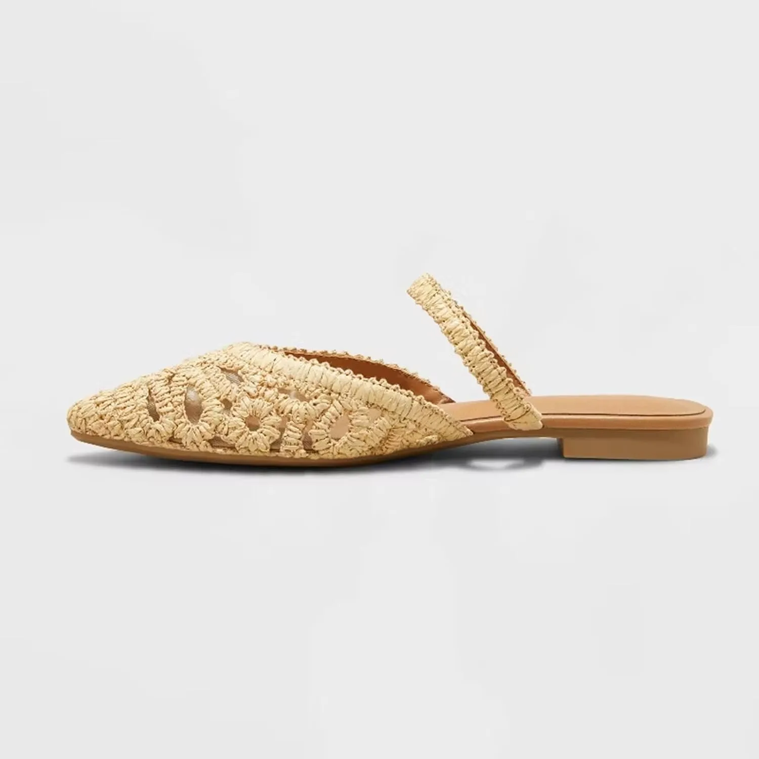 Mesh Mules for Women Comfy Raffia Woven Strap Closed Pointed Toe Mule Flats Casual Slip on Dress Slides Flats