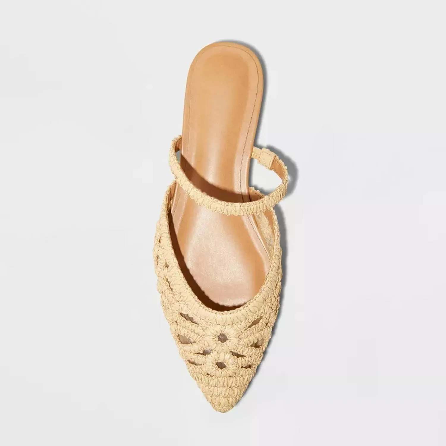 Mesh Mules for Women Comfy Raffia Woven Strap Closed Pointed Toe Mule Flats Casual Slip on Dress Slides Flats