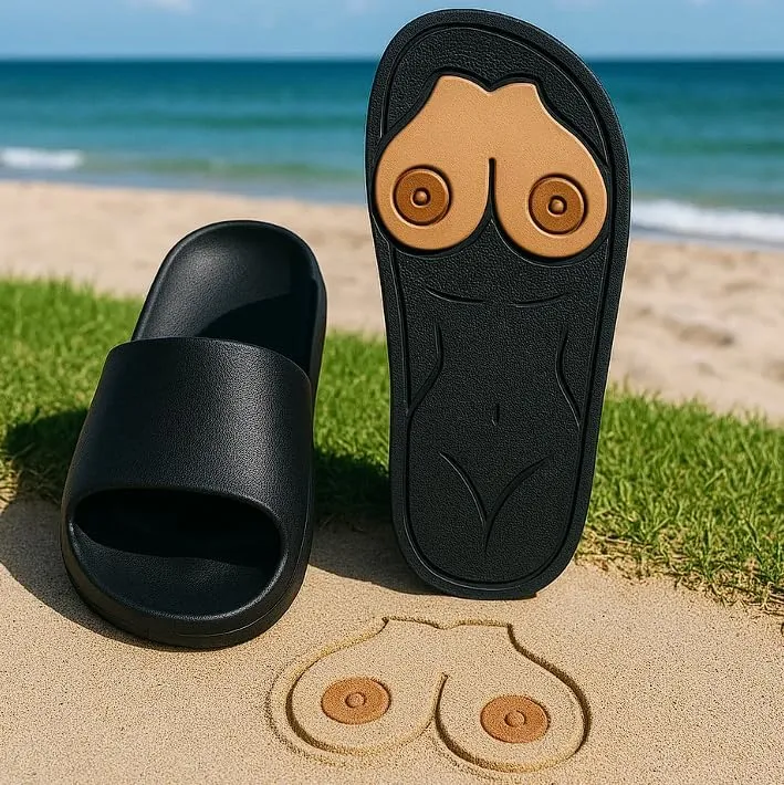 Middle Finger Funny Slippers,Hidden Shaped,Funny QuickDry Beach Slippers With Hidden Design,Parody Creative Sandals