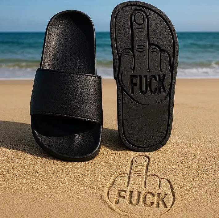 Middle Finger Funny Slippers,Hidden Shaped,Funny QuickDry Beach Slippers With Hidden Design,Parody Creative Sandals