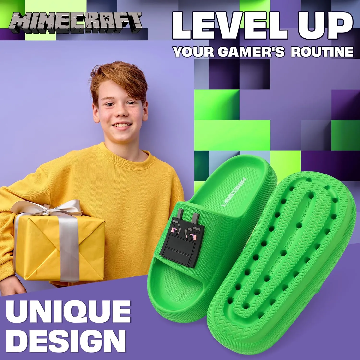 Minecraft Boys Sliders or Flip Flops for Beach and Pool - Boys Gifts