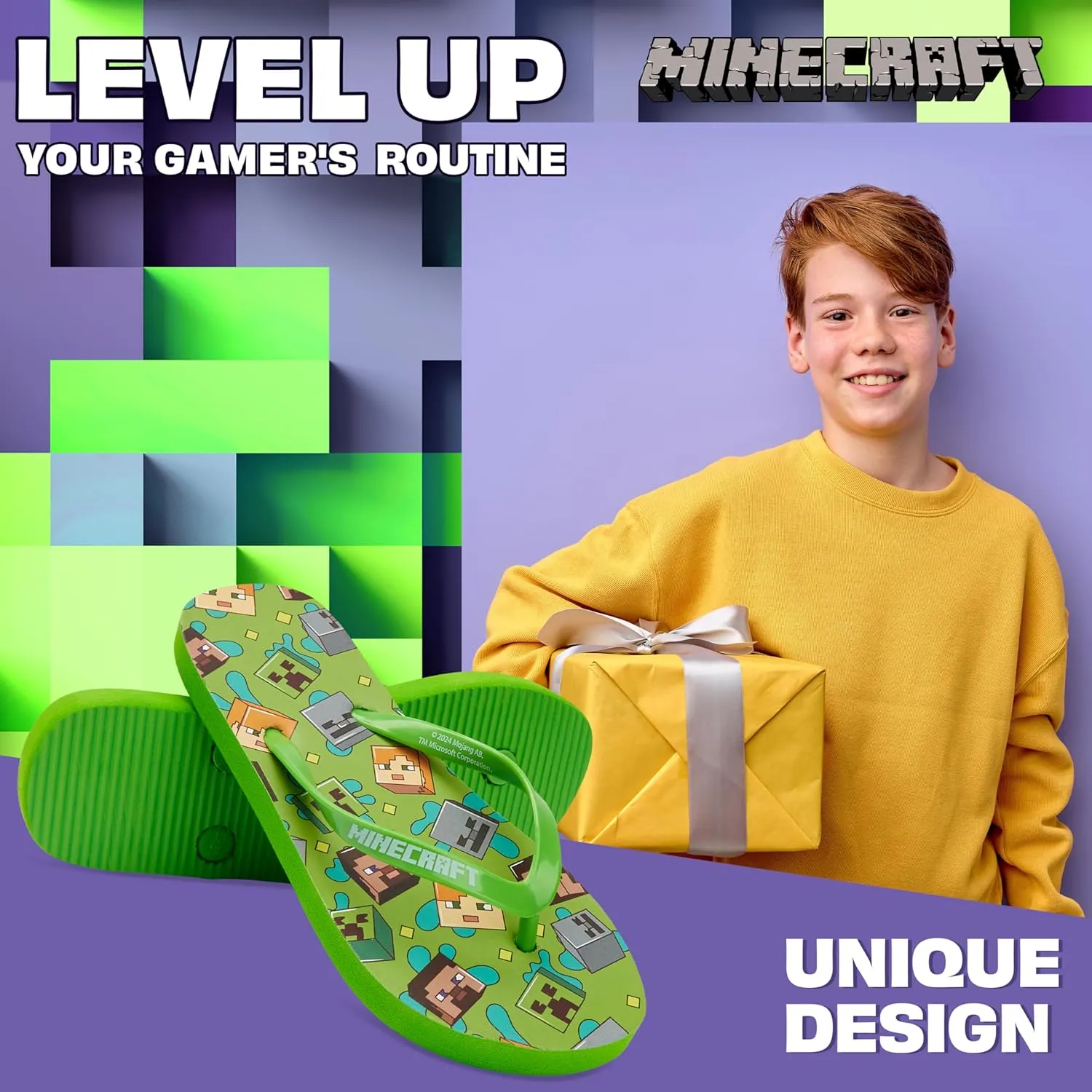 Minecraft Boys Sliders or Flip Flops for Beach and Pool - Boys Gifts