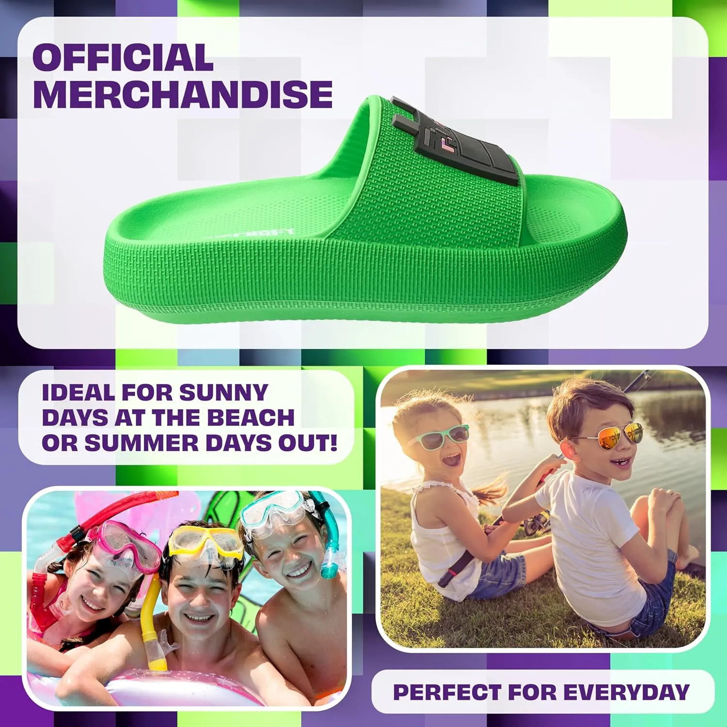 Minecraft Boys Sliders or Flip Flops for Beach and Pool - Boys Gifts