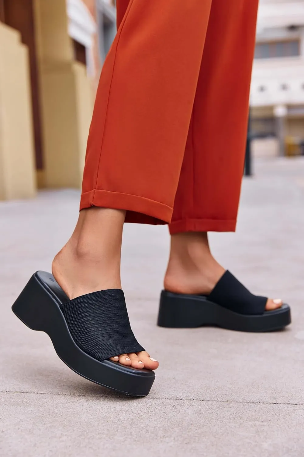 Minshluu Womens Wedge SIides Sandals Platform Open Toe Slip On Elastic Band Wedges Shoes