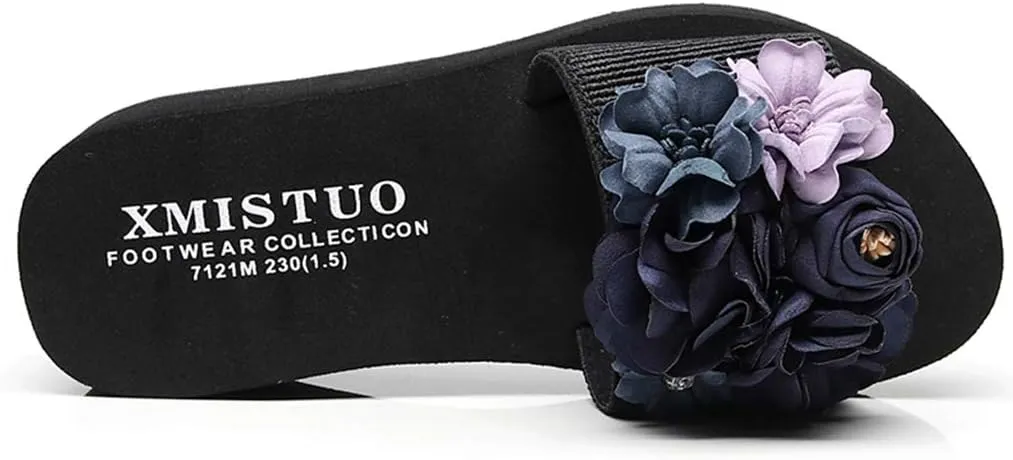 MIOKE Women's Flowers Wedge Slide Sandals Bohemia Fashion Platform Anti-Slip Comfort Summer Beach Sandals