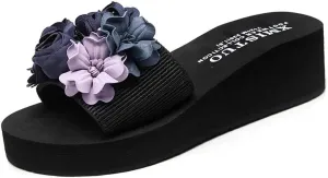 MIOKE Women's Flowers Wedge Slide Sandals Bohemia Fashion Platform Anti-Slip Comfort Summer Beach Sandals