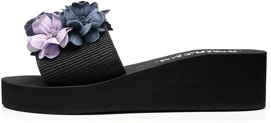 MIOKE Women's Flowers Wedge Slide Sandals Bohemia Fashion Platform Anti-Slip Comfort Summer Beach Sandals
