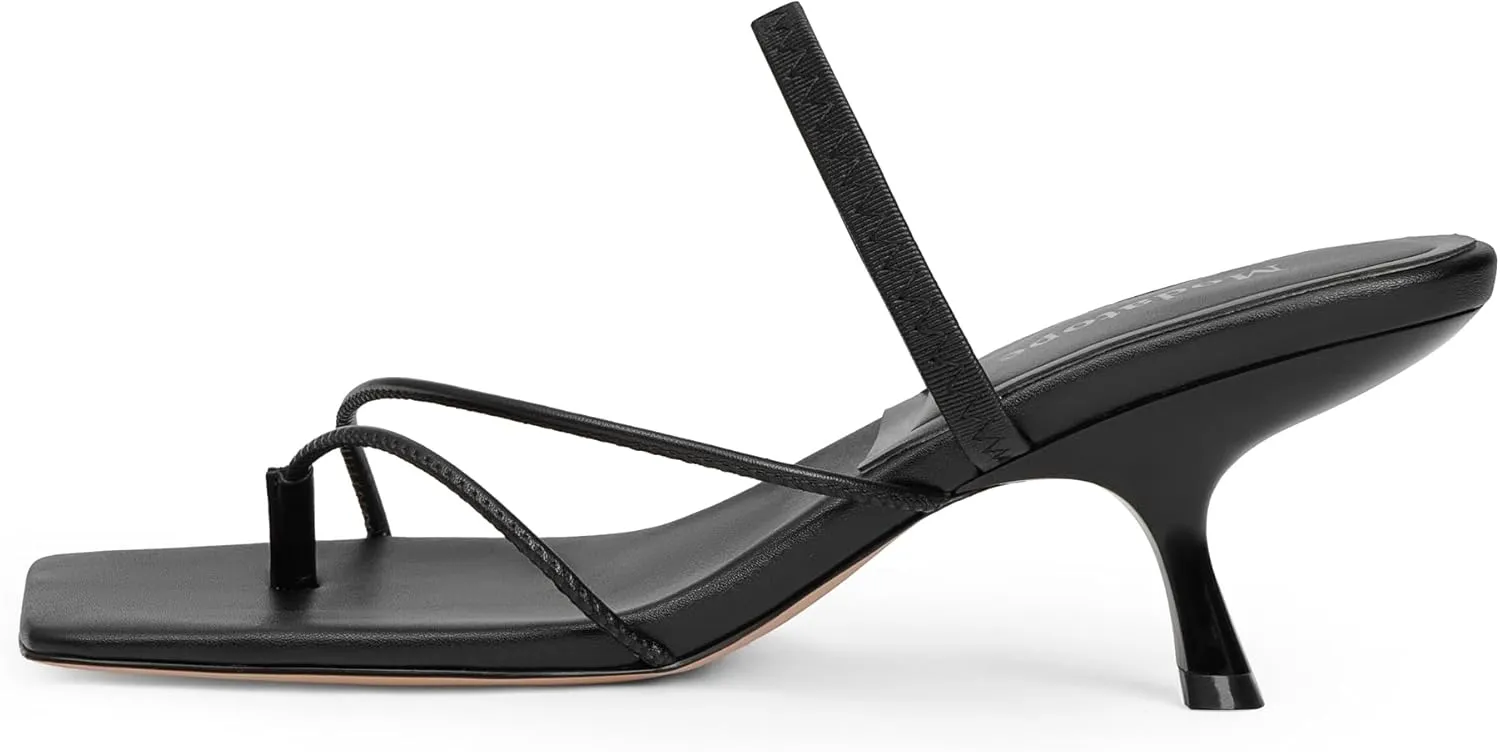 Modatope Flip Flops Sandals for Womens Kitten Heels Square Open Toe Slip on Strappy Comfort Dress Party Shoes