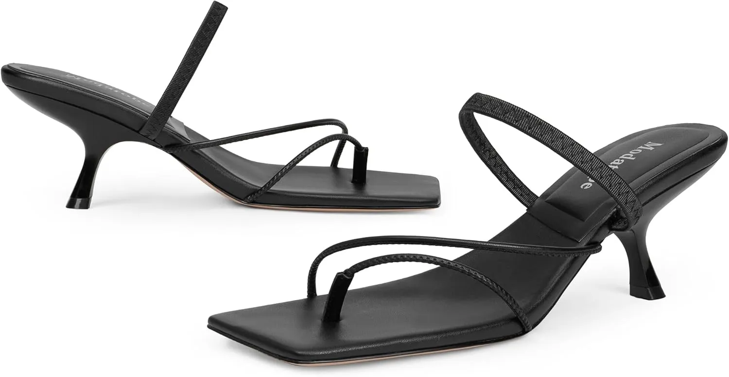 Modatope Flip Flops Sandals for Womens Kitten Heels Square Open Toe Slip on Strappy Comfort Dress Party Shoes