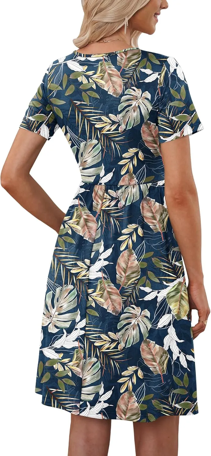 MOLERANI Women Summer Casual Short Sleeve V Neck Dresses Button Down Sundress Beach Vacation with Pockets Travel Outfits