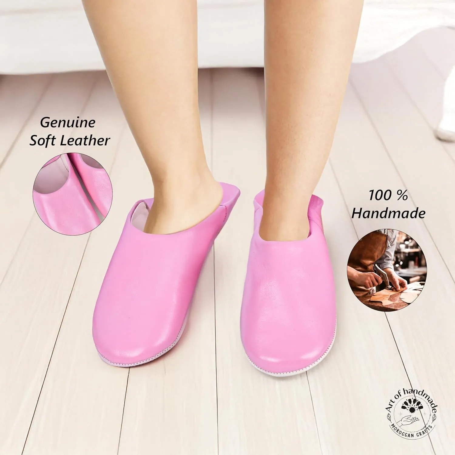 Moroccan Leather Slippers for Men & Women – Handmade Unisex Indoor House Shoes, Genuine Leather, Non-Slip Sole, Soft Lining, Comfortable Slip-On Mules for Home, Bedroom & Living Room
