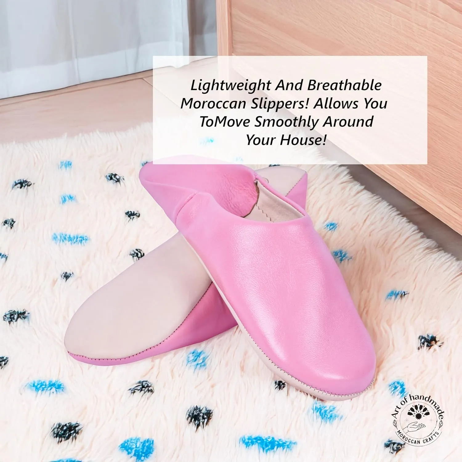 Moroccan Leather Slippers for Men & Women – Handmade Unisex Indoor House Shoes, Genuine Leather, Non-Slip Sole, Soft Lining, Comfortable Slip-On Mules for Home, Bedroom & Living Room