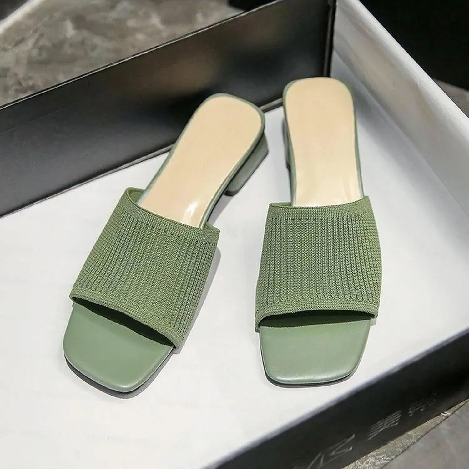 Mousse FIT Women's Breathable Chunky Square Toe Mule Sandals