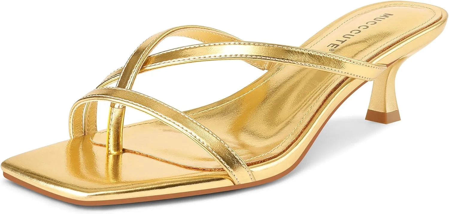 MUCCCUTE Kitten Heels for Women Square Open Toe Flip Flop Heels 2inch Thong Heeled Sandals
