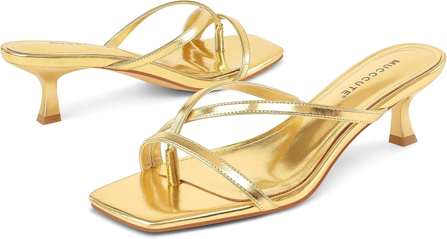 MUCCCUTE Kitten Heels for Women Square Open Toe Flip Flop Heels 2inch Thong Heeled Sandals