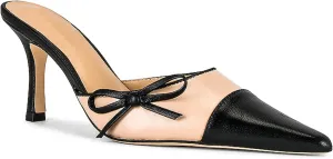 Mule Heels for Women Pointed Closed Toe Two Tone Kitten Heels with Bow