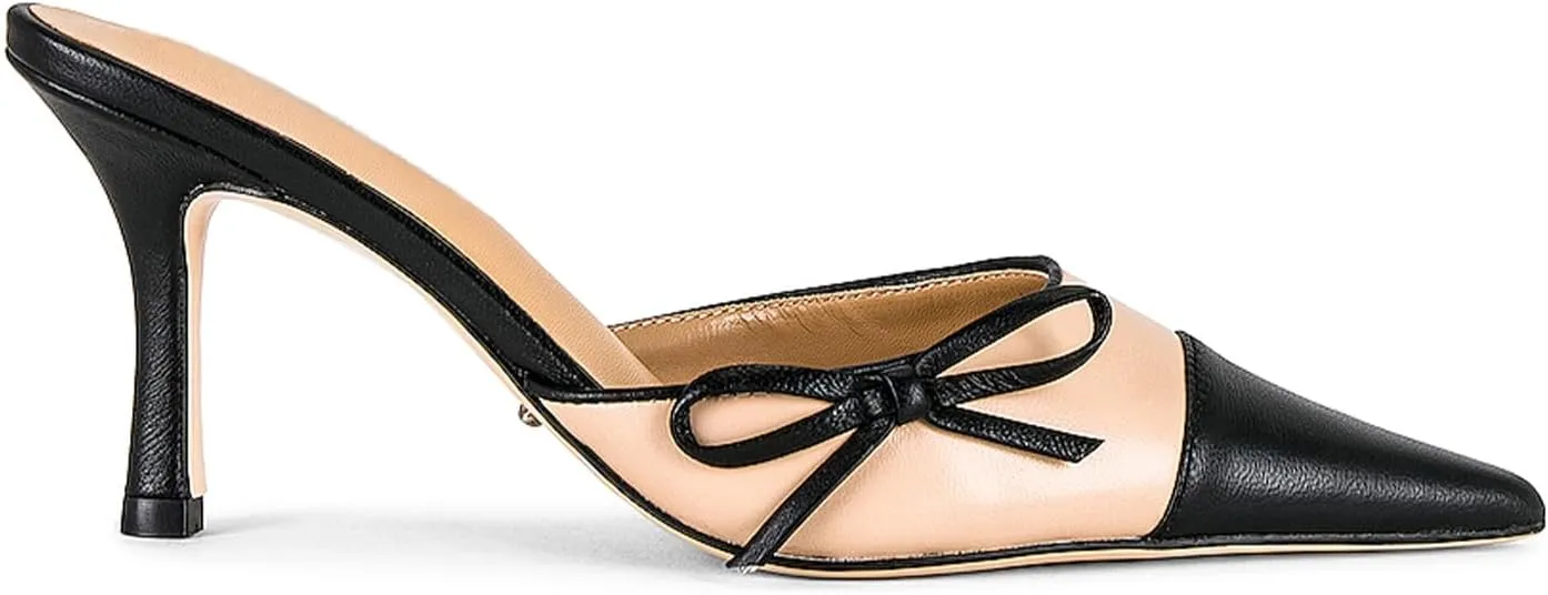 Mule Heels for Women Pointed Closed Toe Two Tone Kitten Heels with Bow