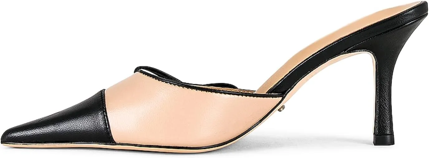 Mule Heels for Women Pointed Closed Toe Two Tone Kitten Heels with Bow