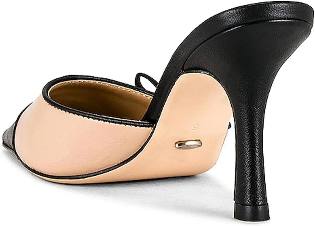 Mule Heels for Women Pointed Closed Toe Two Tone Kitten Heels with Bow