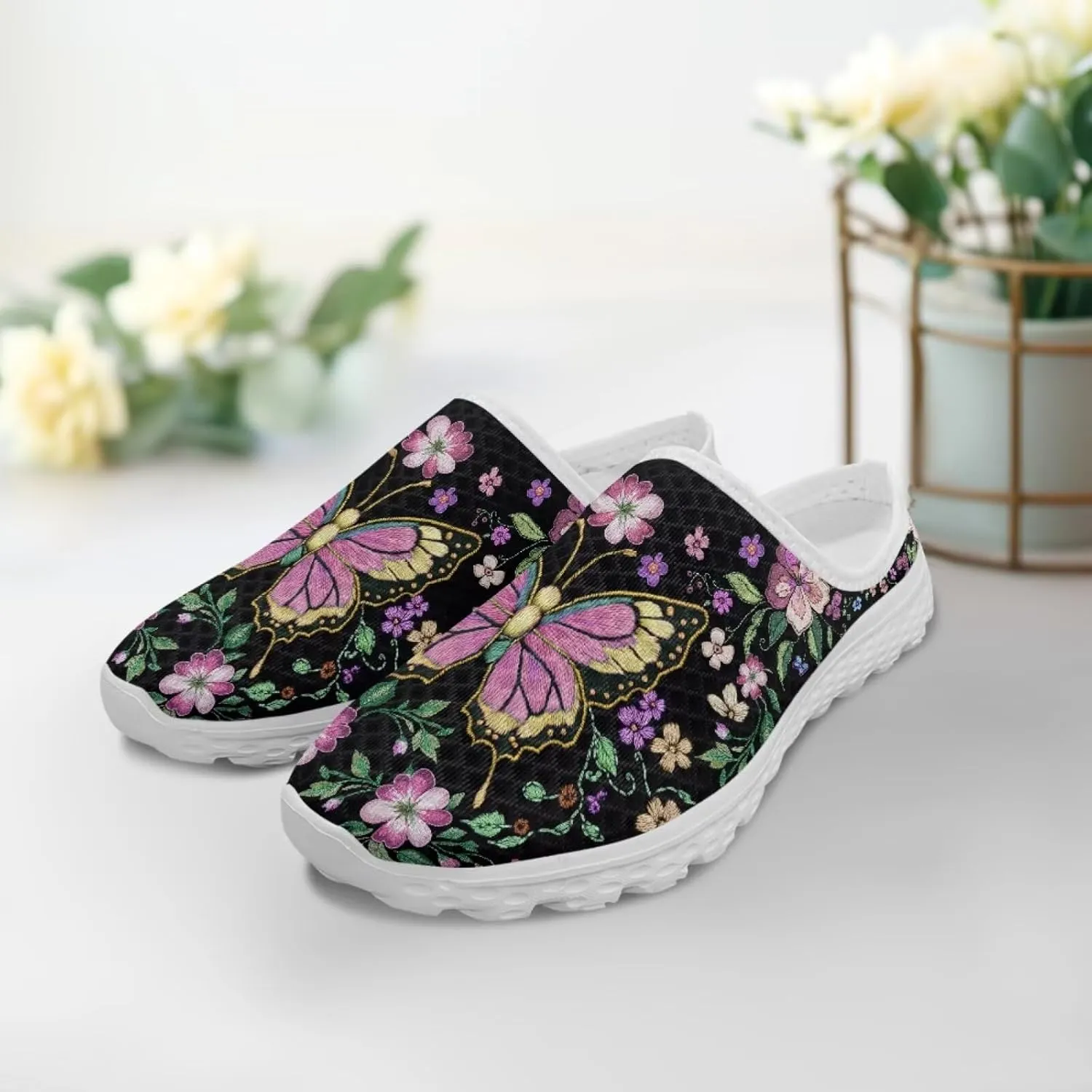 Mule Shoes for Women Summer Novelty Butterfly Outdoor Non-Slip Sneakers Hand Free Garden Walking Shoes Slip On