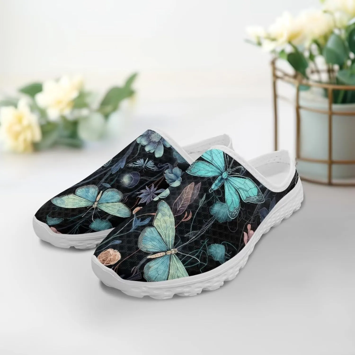 Mule Shoes for Women Summer Novelty Butterfly Outdoor Non-Slip Sneakers Hand Free Garden Walking Shoes Slip On