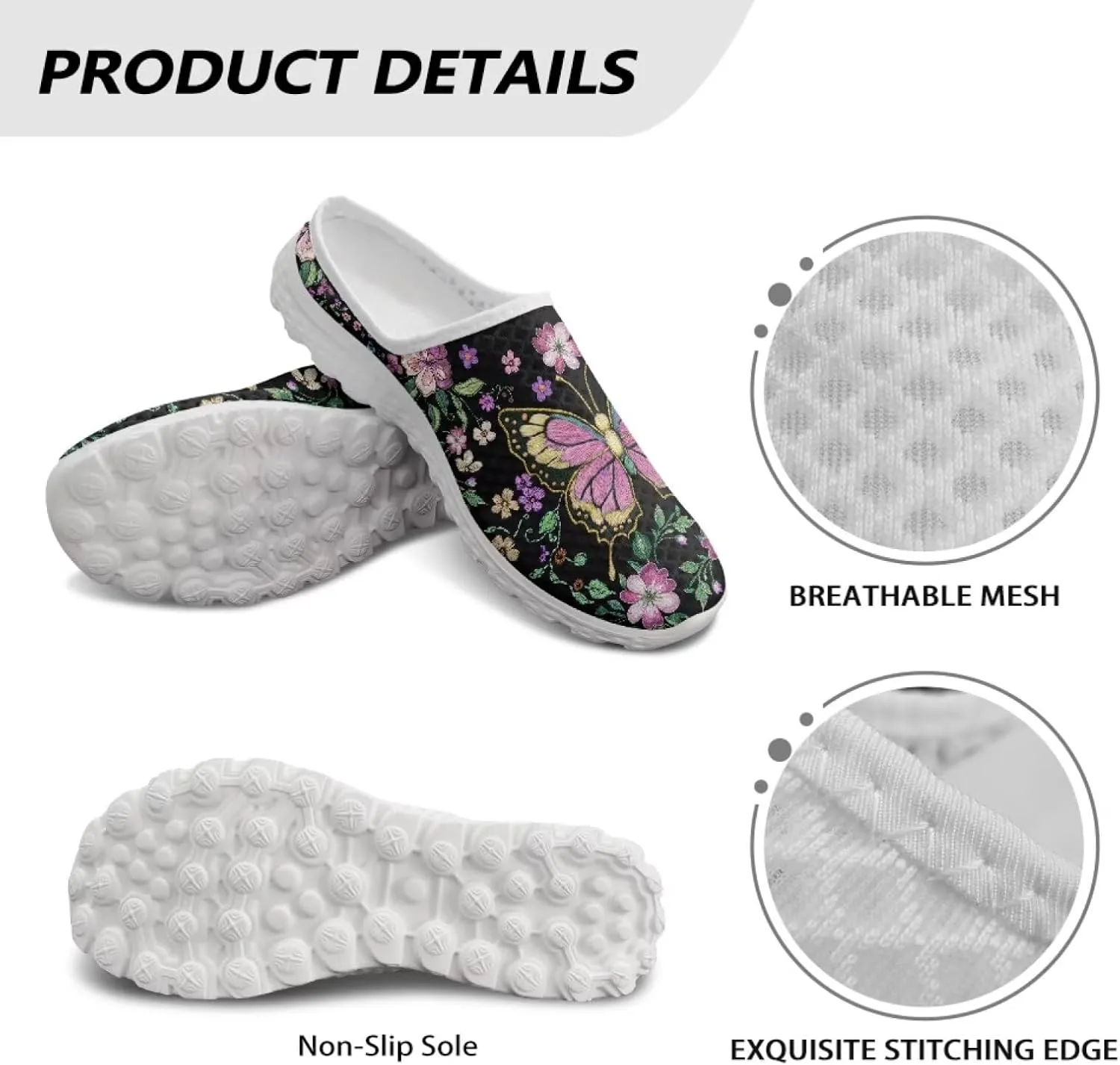 Mule Shoes for Women Summer Novelty Butterfly Outdoor Non-Slip Sneakers Hand Free Garden Walking Shoes Slip On