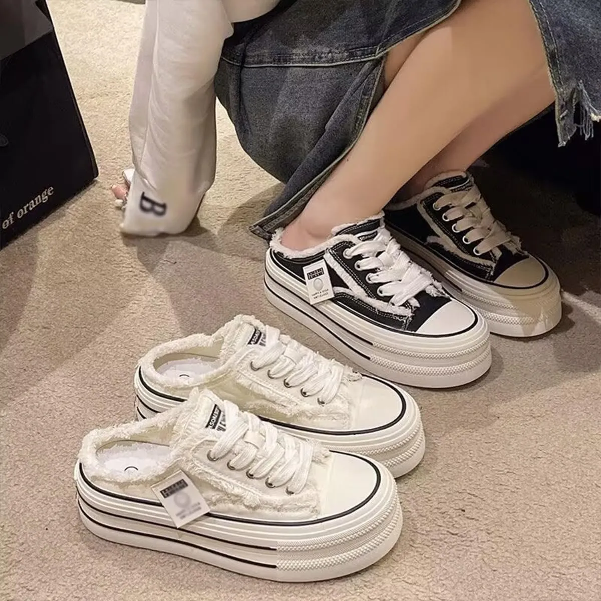 Mule Sneakers for Women 2025,Women's Canvas Mule Sneakers, Slip on Platform Sneakers for Women,Breathable Casual Shoes Indoor Outdoor, Comfortable Slip-On Mule Backless Holiday Shoes