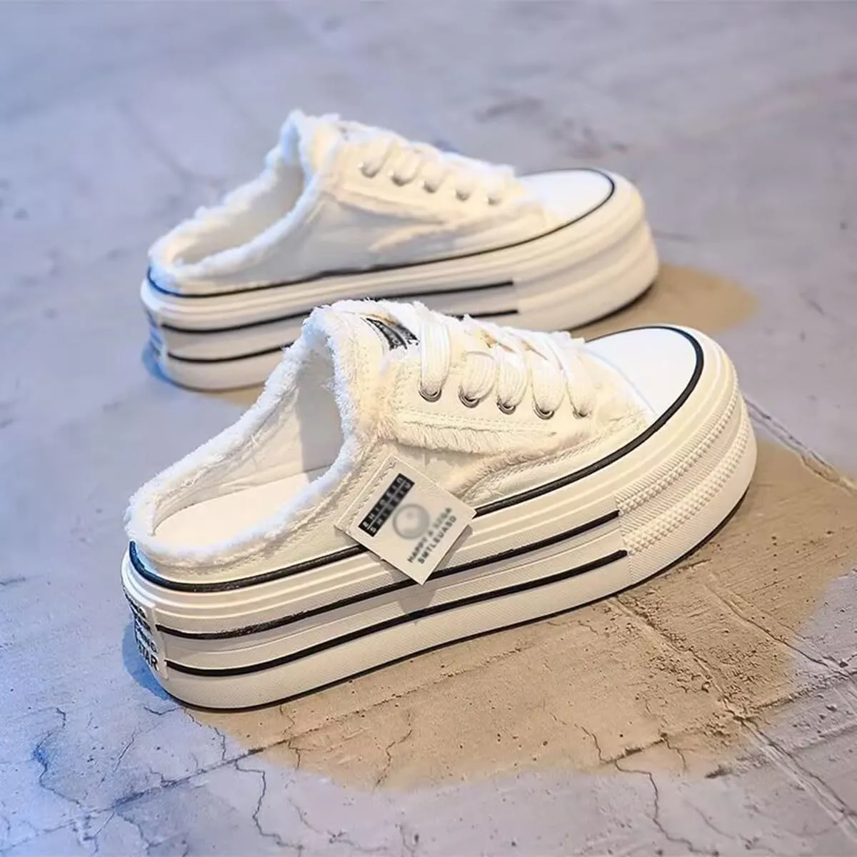 Mule Sneakers for Women 2025,Women's Canvas Mule Sneakers, Slip on Platform Sneakers for Women,Breathable Casual Shoes Indoor Outdoor, Comfortable Slip-On Mule Backless Holiday Shoes
