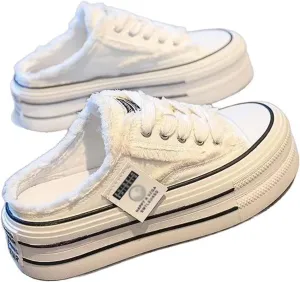 Mule Sneakers for Women 2025,Women's Canvas Mule Sneakers, Slip on Platform Sneakers for Women,Breathable Casual Shoes Indoor Outdoor, Comfortable Slip-On Mule Backless Holiday Shoes
