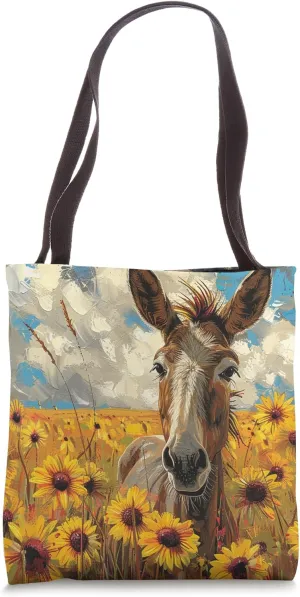 Mule Sunflower Cute Van Gogh Style Tote Bag