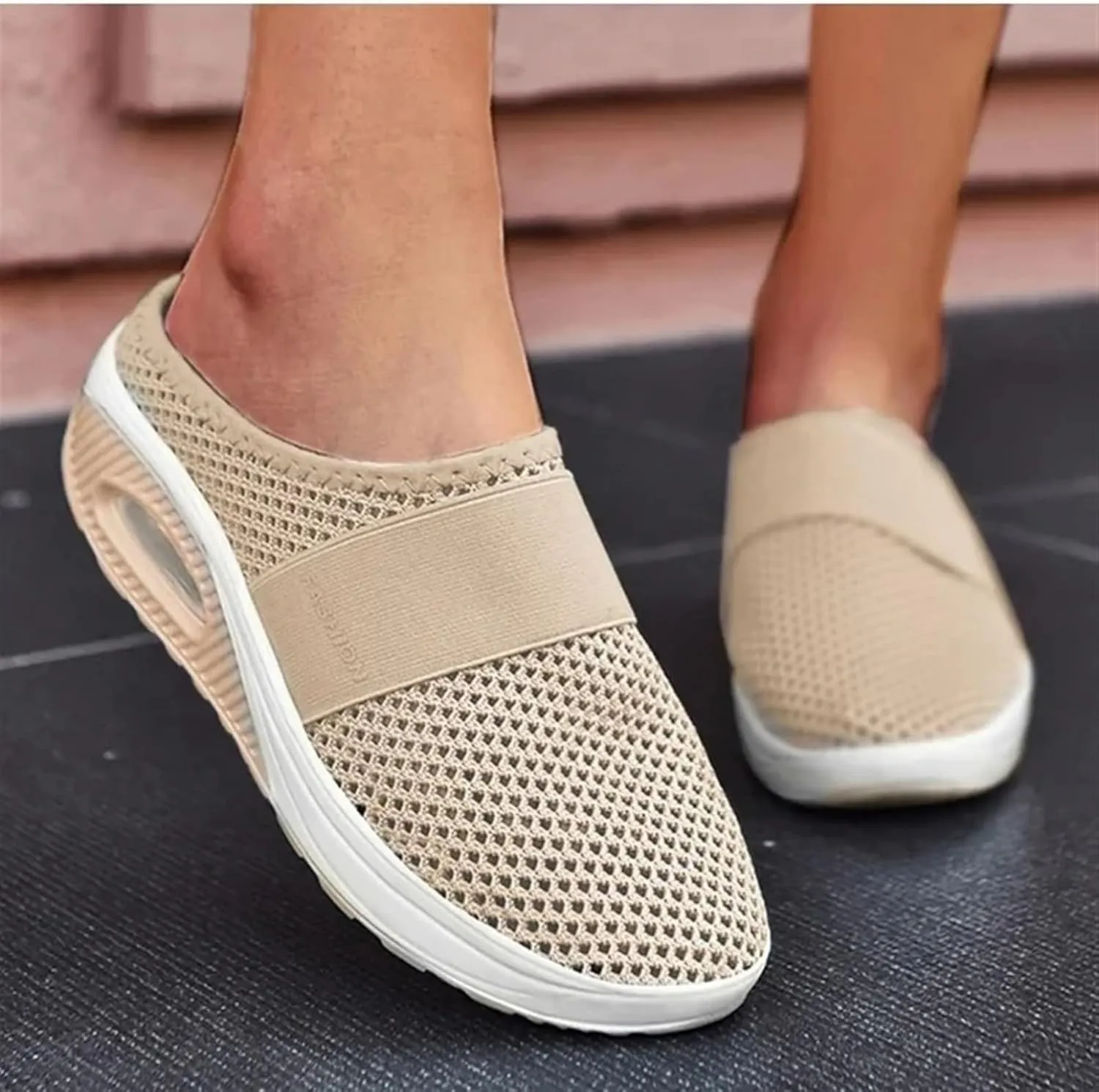 Mules for Women 2025 Backless Walking Sneakers Summer Slip-On Mule Shoes Air Cushion Platform Mesh Orthopedic Diabetic Clogs Lightweight Outdoor Slippers on Feet All Day