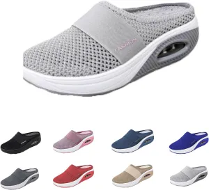 Mules for Women 2025 Summer Slip-On Mule Shoes Mesh Air Cushion Orthopedic Diabetic Shoes with Arch-Support Open Back Slip On Shoes Breathable Slippers Closed Toe Slides