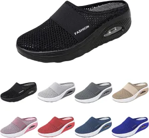 Mules for Women Breathable Mesh Walking Mules Sneakers Arch Support Slippers Outdoor Casual Non Slip Orthopedic Sneakers Slip-On Open Back Mule Platform Wedge Closed Toe Shoes