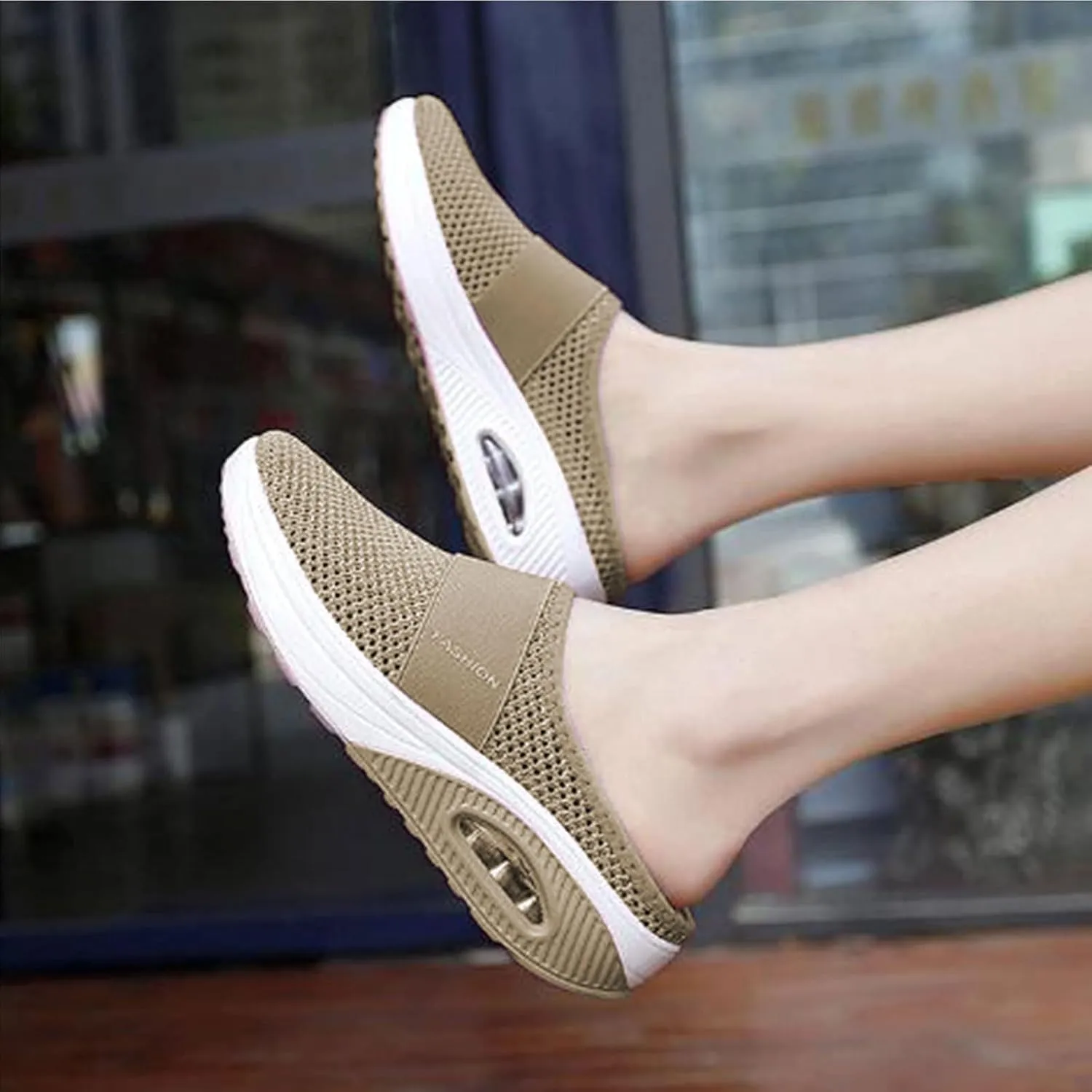 Mules for Women Men Diabetic Air Cushion Slip On Walking Shoes Breathable Mesh Sports Slippers Shoes with Arch Support