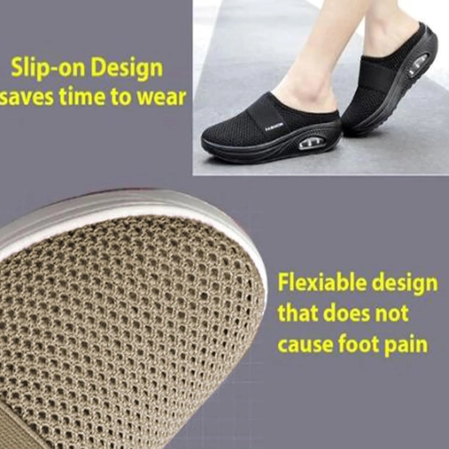 Mules for Women Men Diabetic Air Cushion Slip On Walking Shoes Breathable Mesh Sports Slippers Shoes with Arch Support