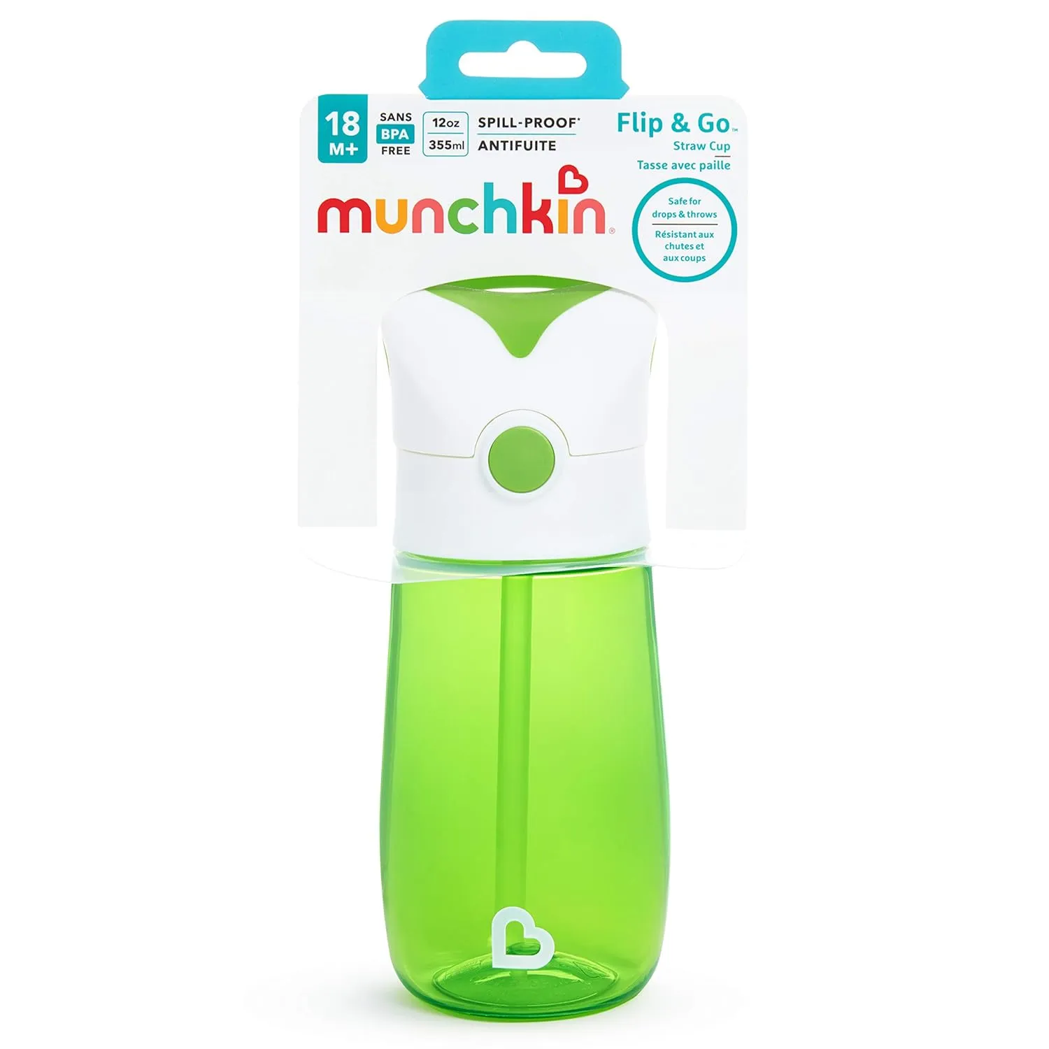 Munchkin Flip and Go Tritan Straw Cup, 12 Ounce, Green